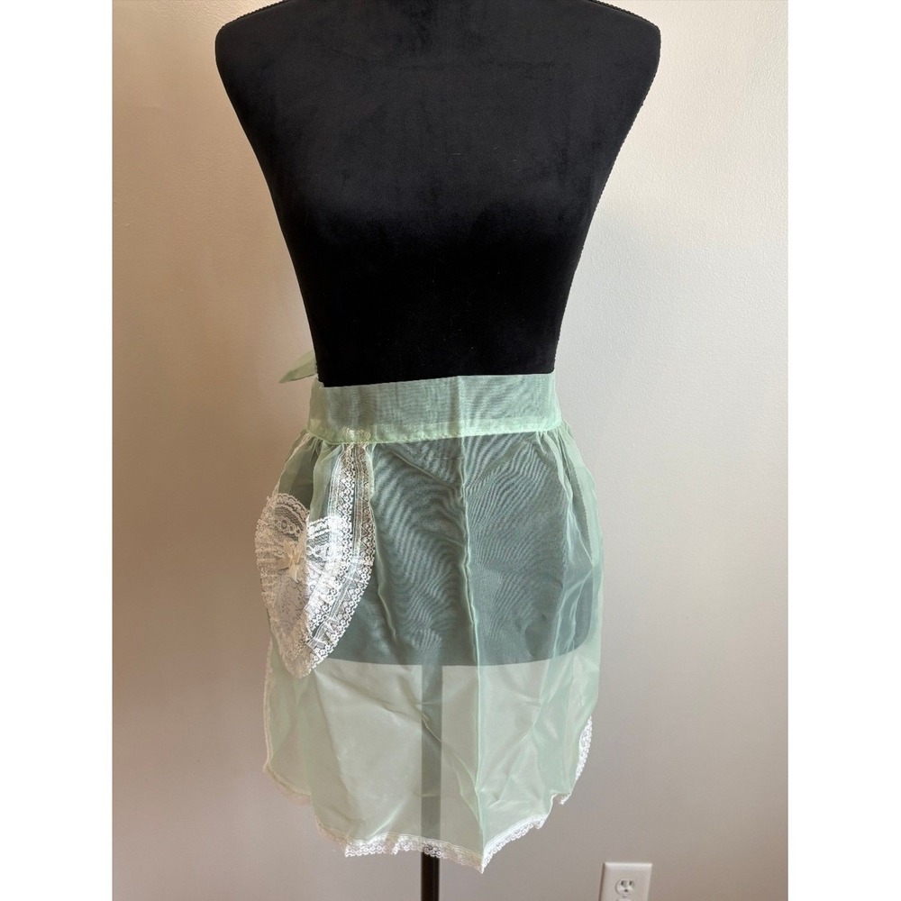 Unbranded Apron Women One Size Green Vintage Sheer Organza Lace Heart Pocket